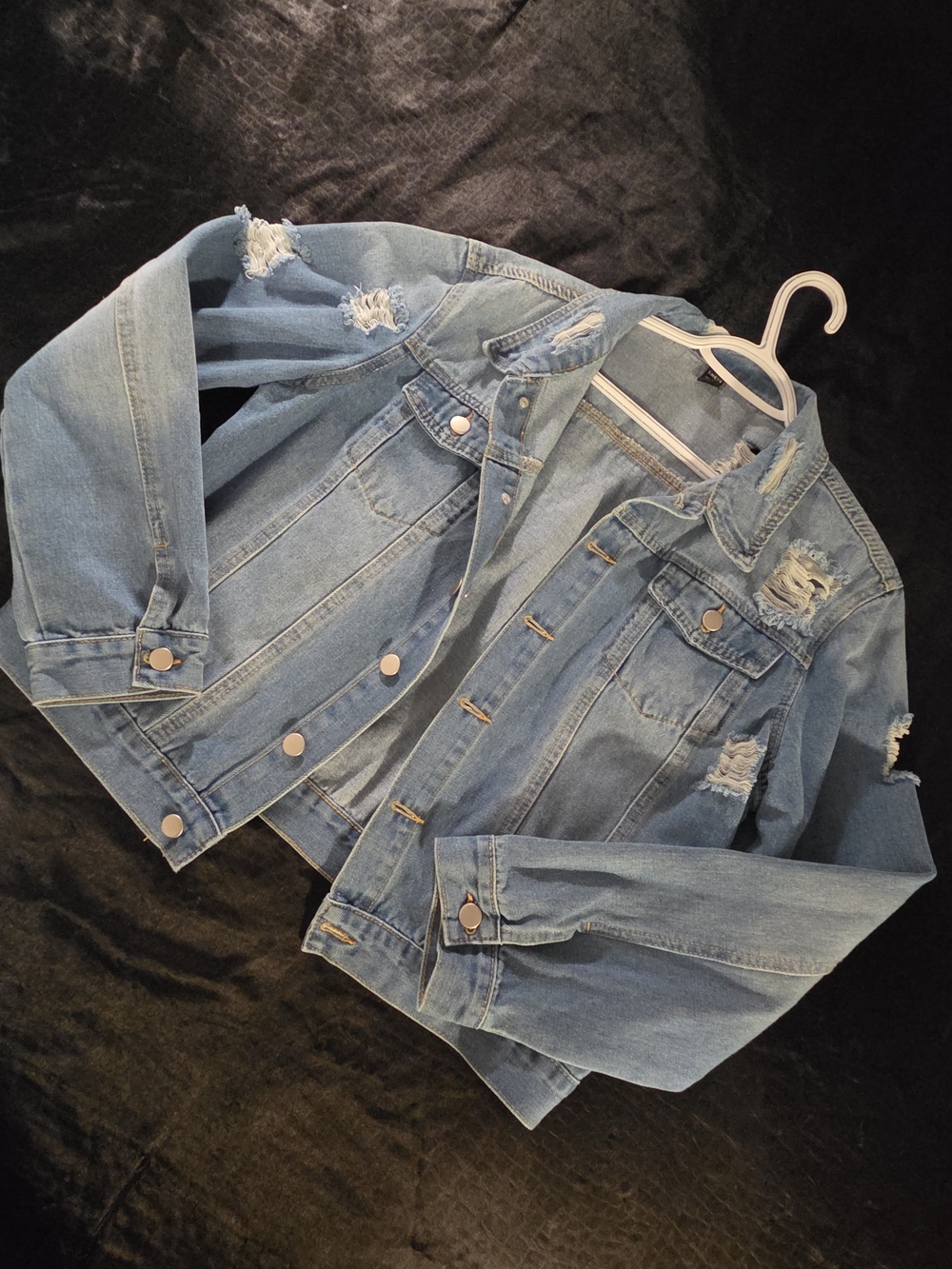 SHEIN Light Blue Distressed Denim Jacket